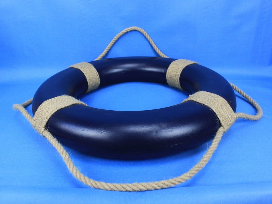 Blue Painted Decorative Life Ring with Rope Bands 20""