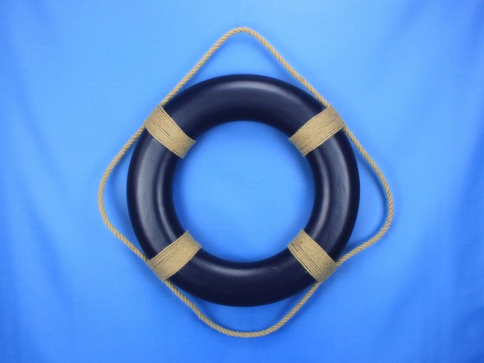 Blue Painted Decorative Life Ring with Rope Bands 20""