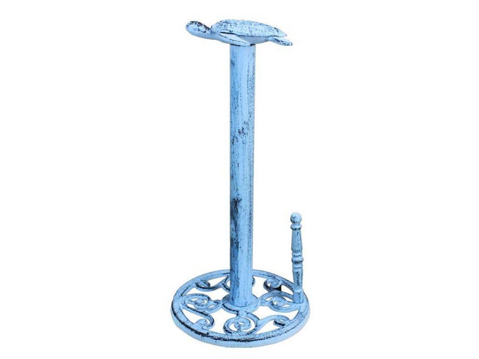 Dark Blue Cast Iron Sea Turtle Paper Towel Holder 13""