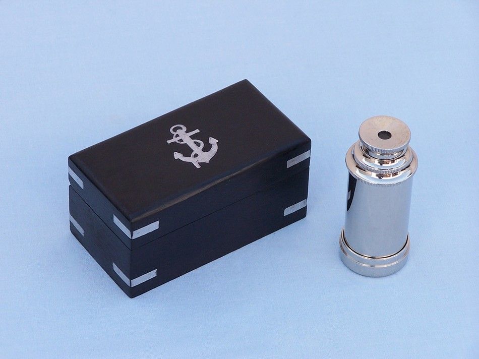 Deluxe Class Scout's Chrome Spyglass Telescope 7"" with Black Rosewood Box