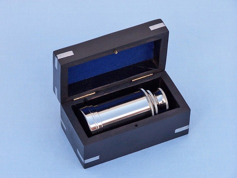 Deluxe Class Scout's Chrome Spyglass Telescope 7"" with Black Rosewood Box
