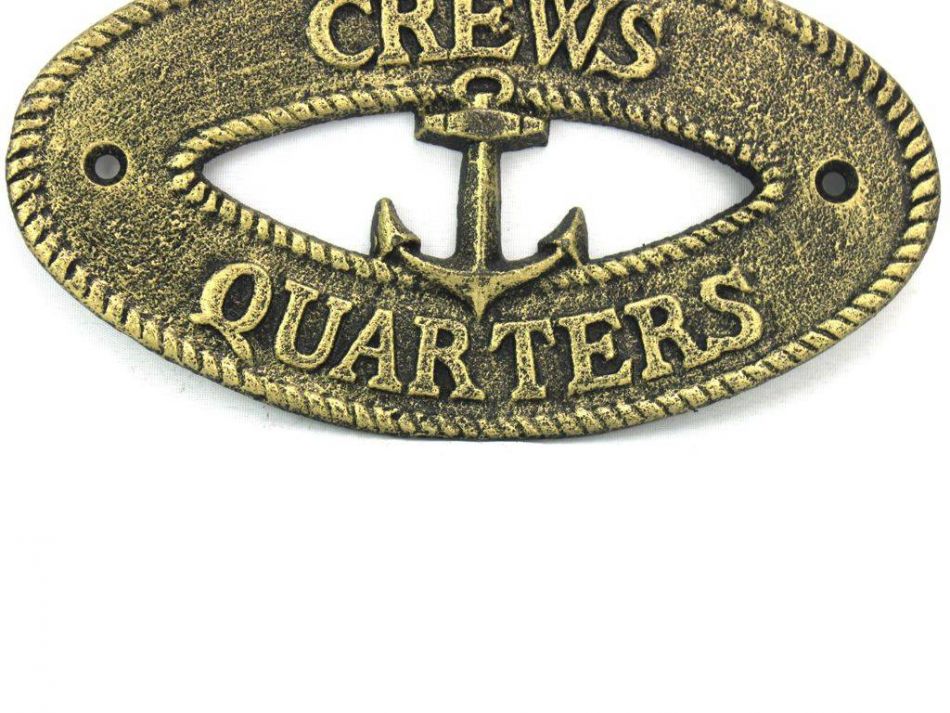 Antique Gold Cast Iron Crews Quarters with Anchor Sign 8""