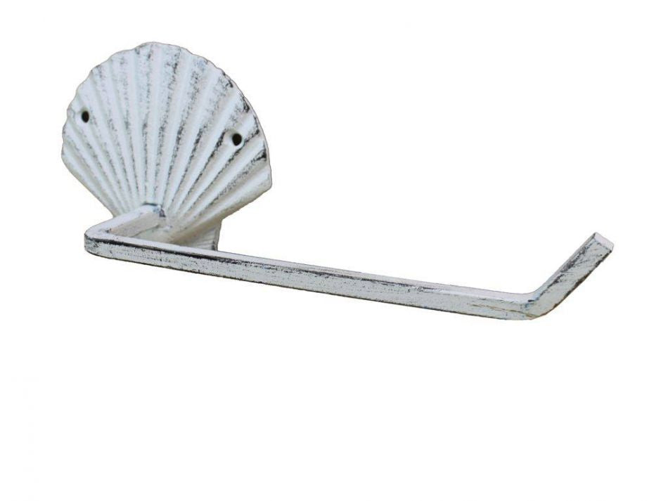Whitewashed Cast Iron Shell Hand Towel Holder 10""