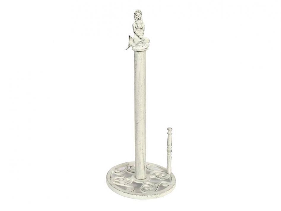 Whitewashed Cast Iron Mermaid Paper Towel Holder 16""