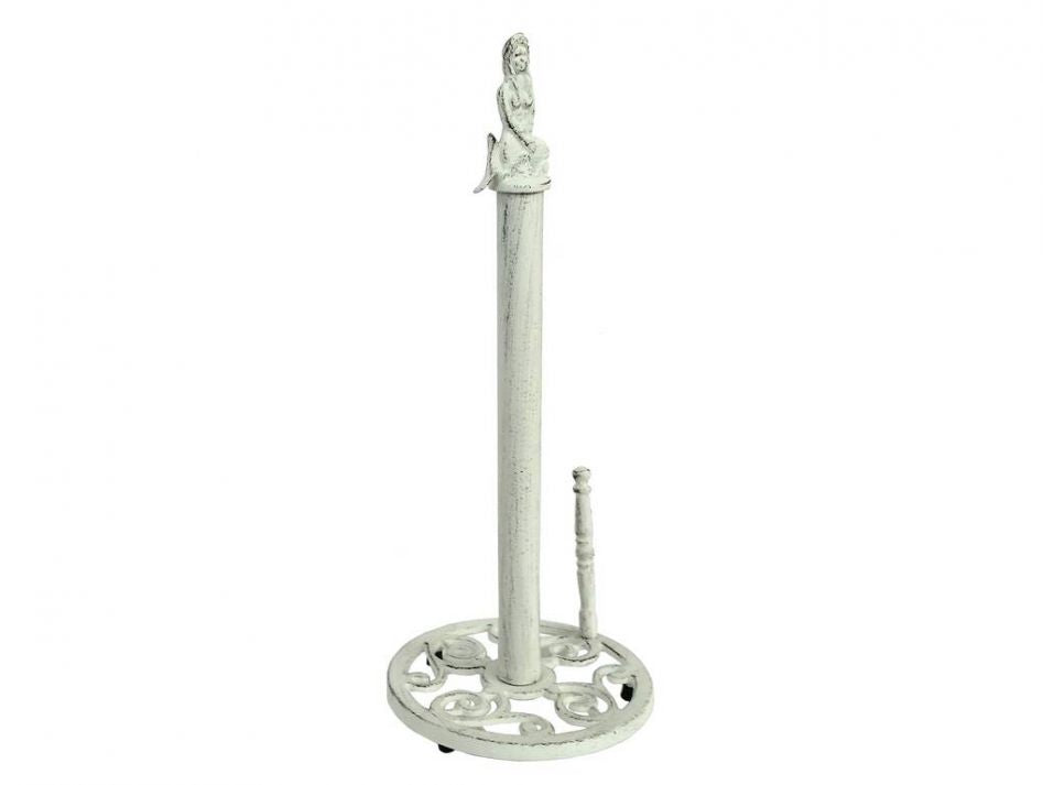 Whitewashed Cast Iron Mermaid Paper Towel Holder 16""