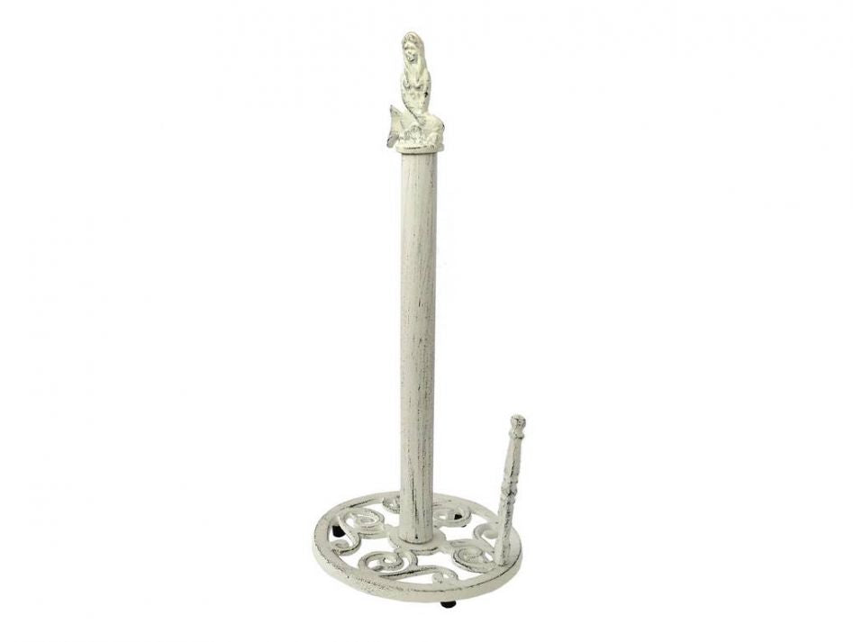 Whitewashed Cast Iron Mermaid Paper Towel Holder 16""