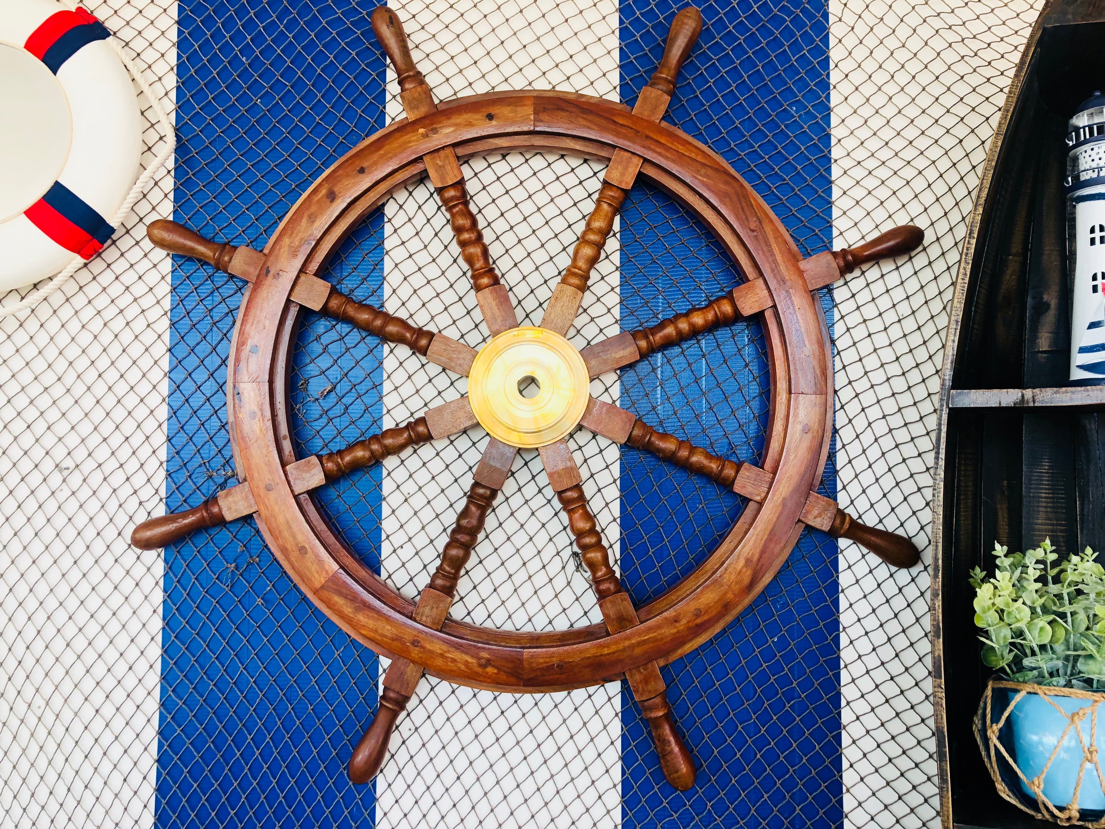 Deluxe Class Wood and Brass Decorative Ship Wheel 36""