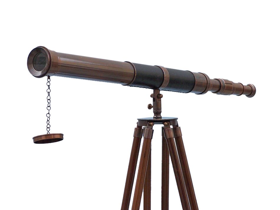 Admirals Floor Standing Antique Copper with Leather Telescope 60""