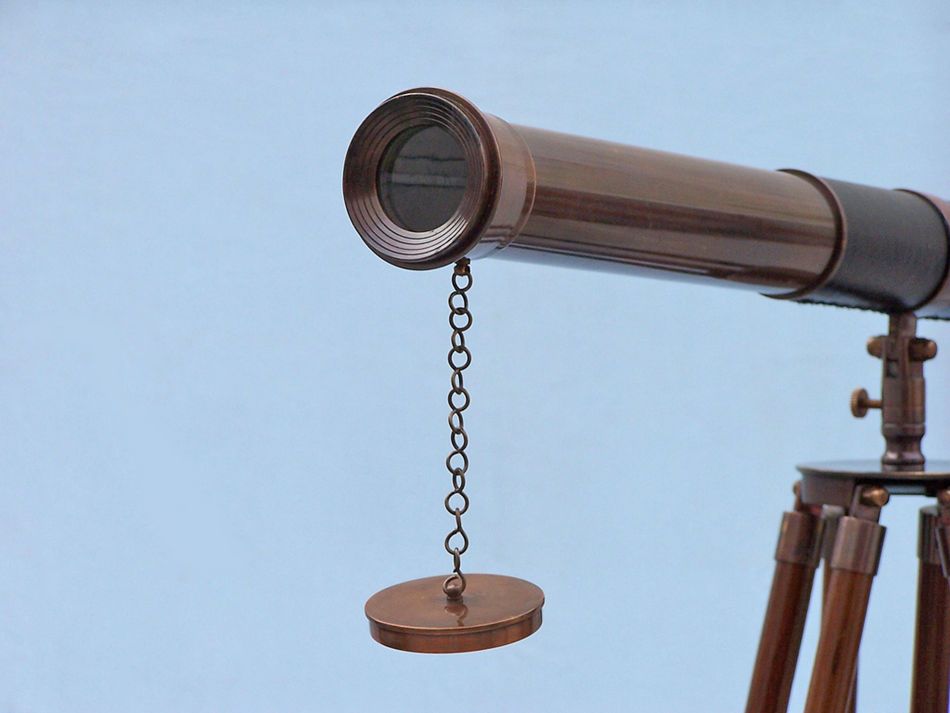 Admirals Floor Standing Antique Copper with Leather Telescope 60""