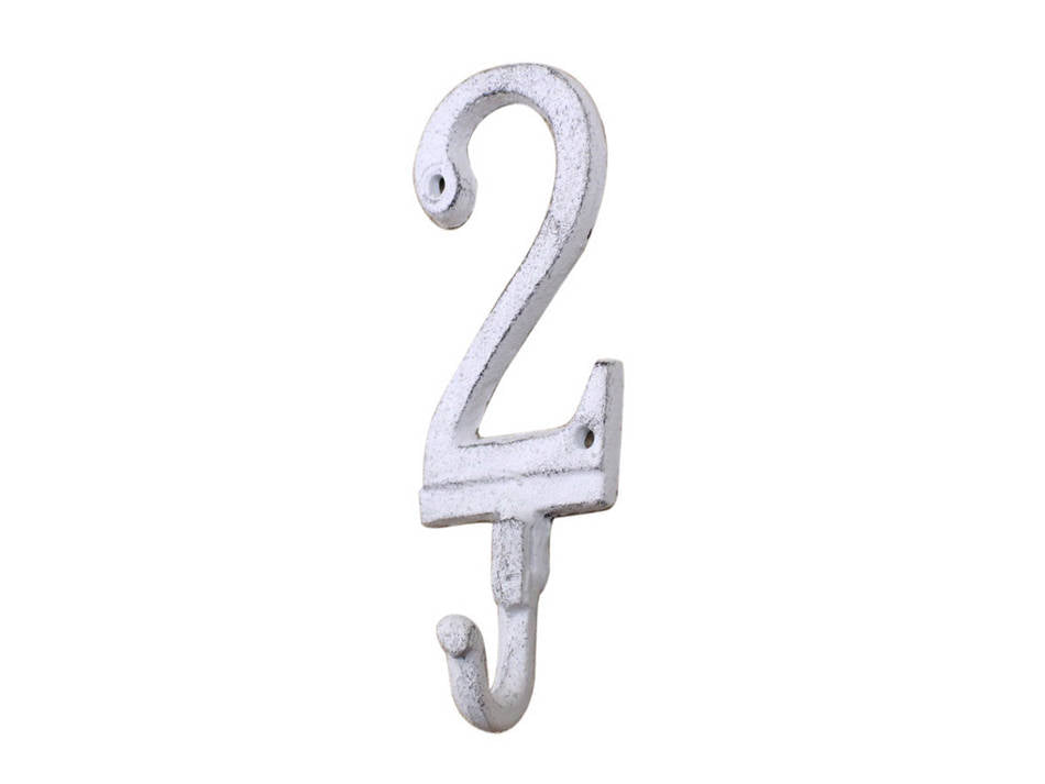 Whitewashed Cast Iron Number 2 Wall Hook 6""