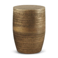 Johnsen 15 Inch Wide Tribal Pattern Metal Accent Table in Antique Gold