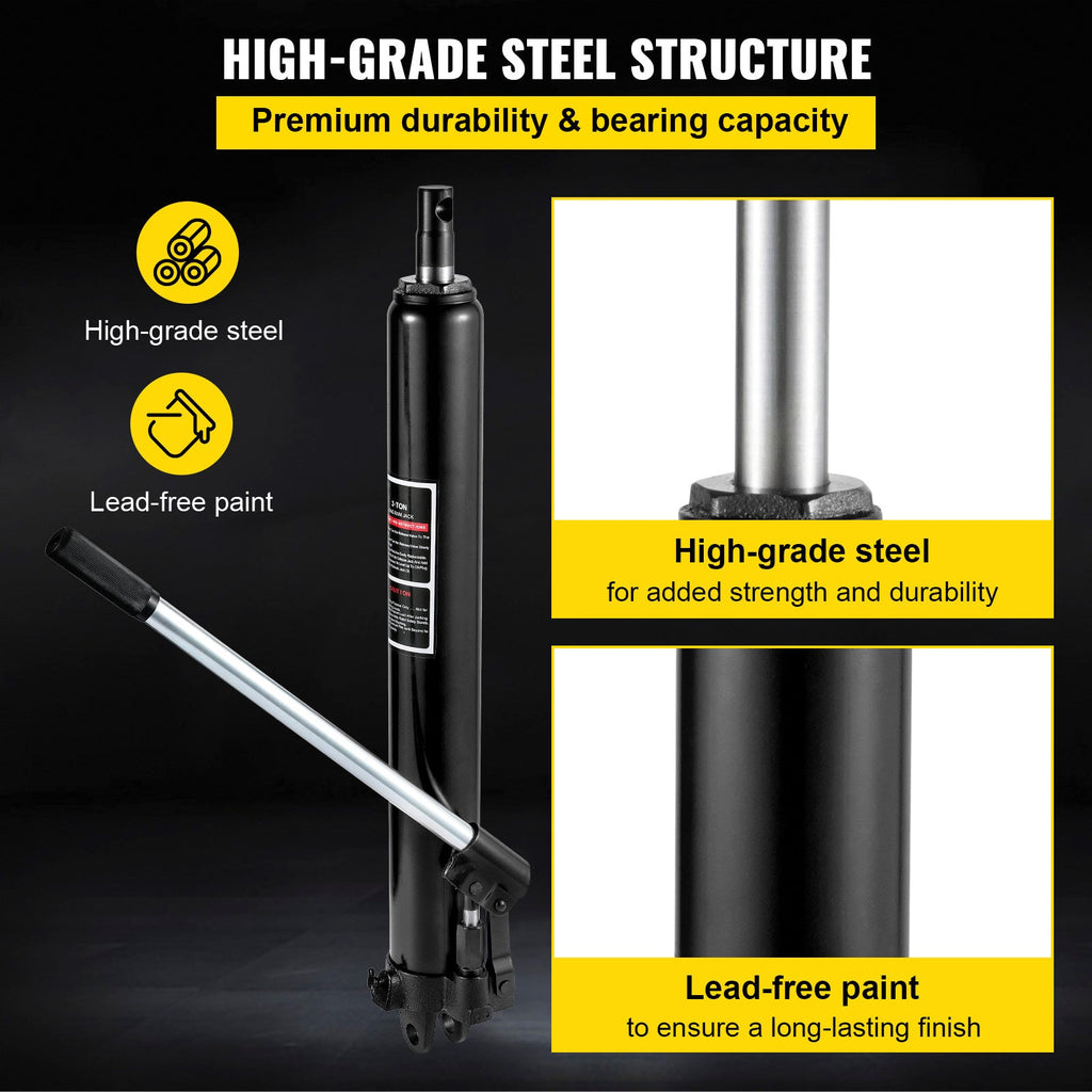 VEVOR Hydraulic Long Ram Jack, 3 Tons/6600 lbs Capacity, with Single Piston Pump and Clevis Base, Manual Cherry Picker with Handle, for Garage/Shop Cranes, Engine Lift Hoist, Black