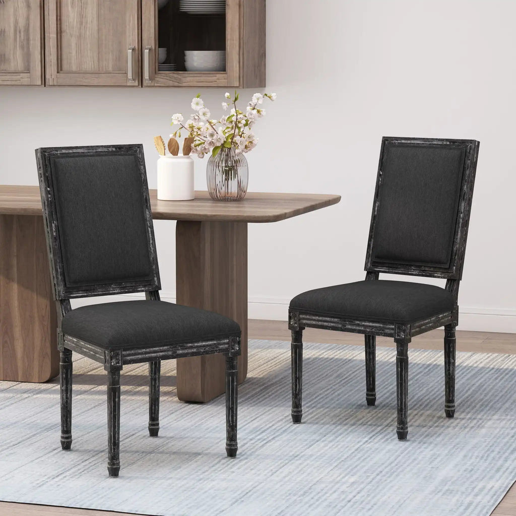 French Country Style Dining Chair with Upholstered Seating and Fluted Legs