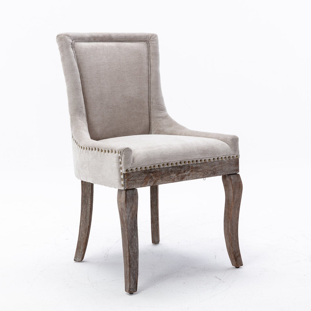 A&A Furniture Ultra Side Dining Chair with Thickened Fabric and Bronze Nail Head, Beige, Set of 2