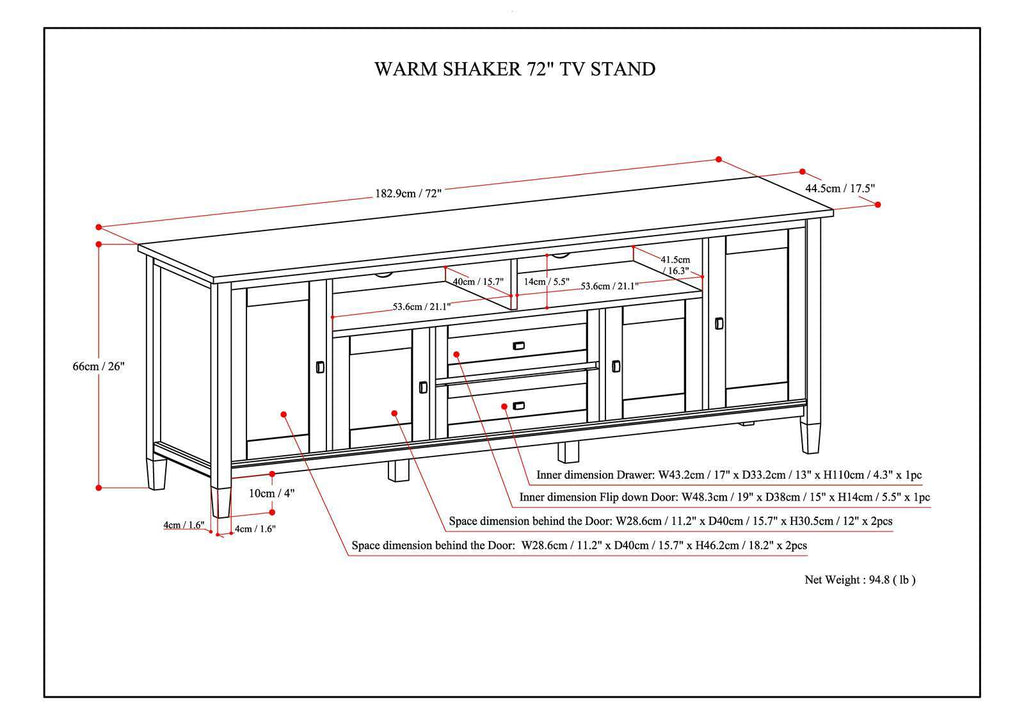 Warm Shaker 72" TV Media Stand - Russet Brown