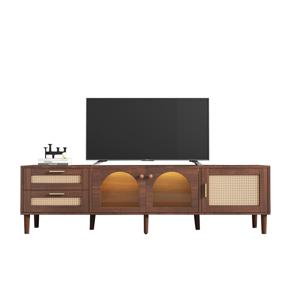 Rattan TV Stand with 3 Cabinets and 2 Drawers