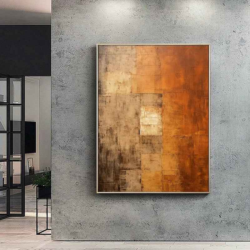 Orange Wabi-Sabi Painting Brown Abstract Painting Medieval Handmade Oil Painting  On Canvas Minimalist Wall Art For Living Room Home Decor