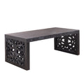 47.2" Solid Black Carved Wood Coffee Table – Handcrafted Look with Ornate Side Panels