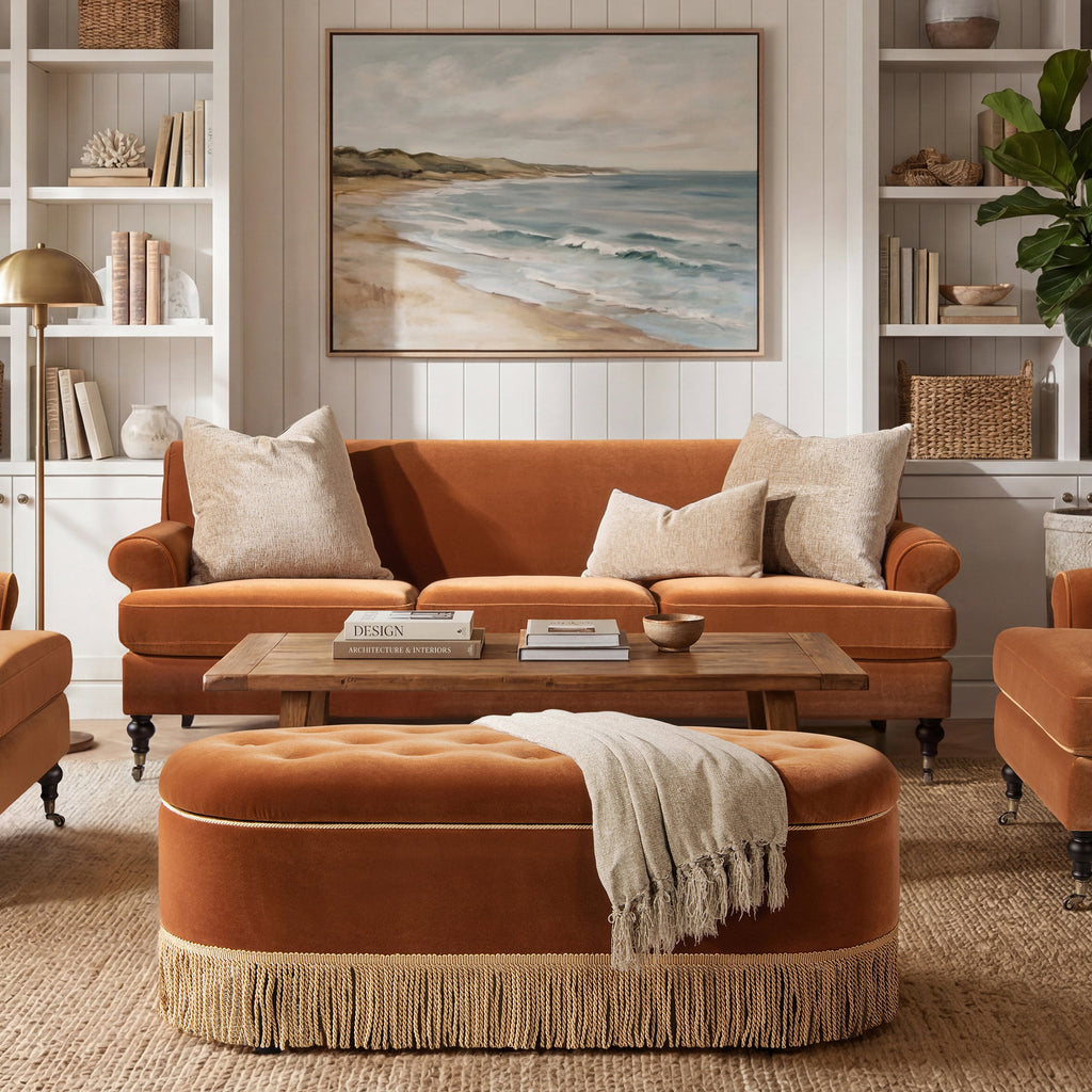 Alana Lawson Three-Cushion Tight Back Sofa, Burnt Orange Performance Velvet