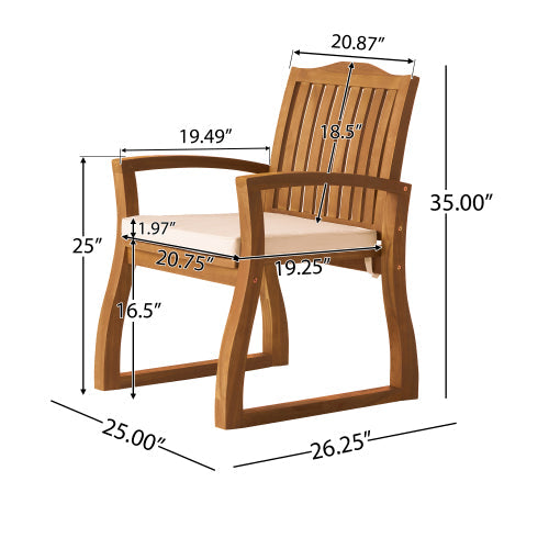 7 Pieces Acacia Wood Outdoor Dining Set with Cream Cushions