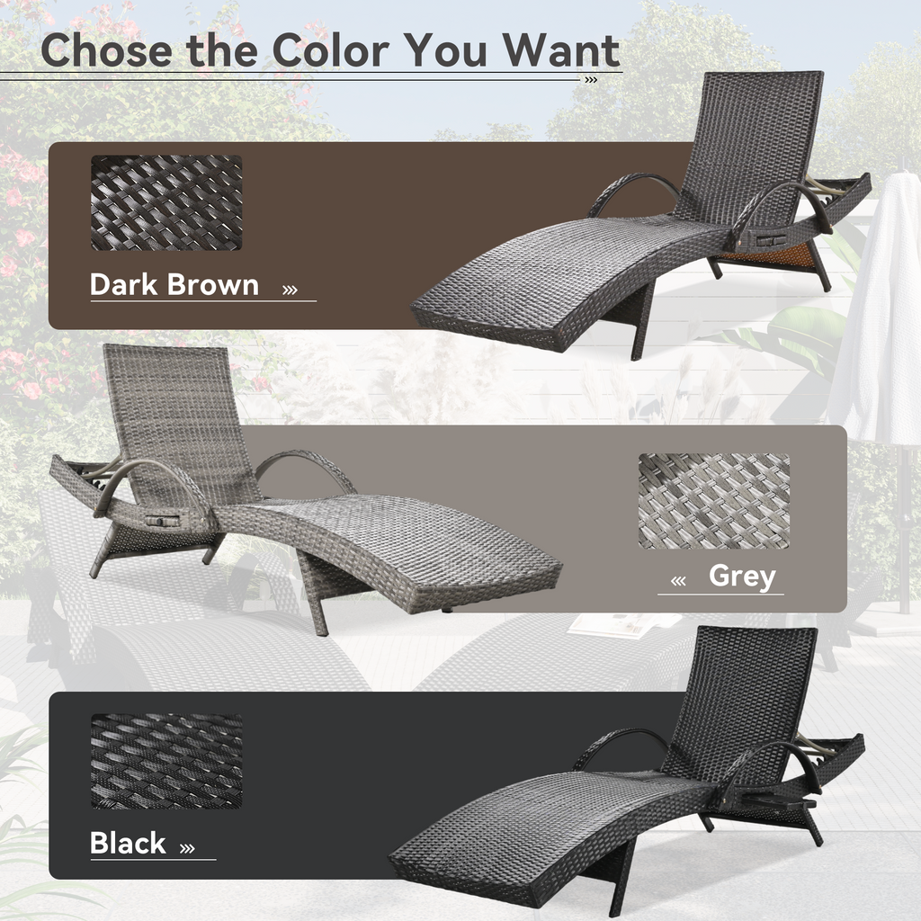 K&K 80" Outdoor Wicker Chaise Lounge Chairs Set of 2