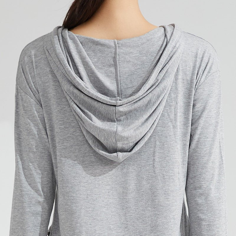 Women's Long-Sleeve Yoga Hoodie — Quick-Dry Nylon Fitness Top