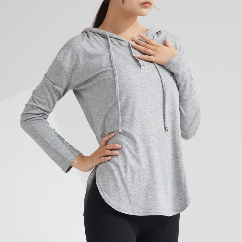 Women's Long-Sleeve Yoga Hoodie — Quick-Dry Nylon Fitness Top