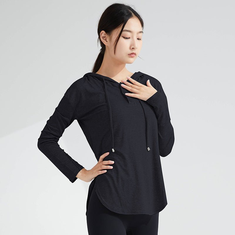 Women's Long-Sleeve Yoga Hoodie — Quick-Dry Nylon Fitness Top