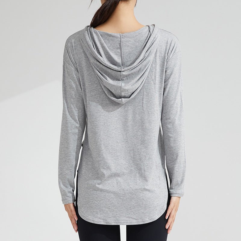 Women's Long-Sleeve Yoga Hoodie — Quick-Dry Nylon Fitness Top