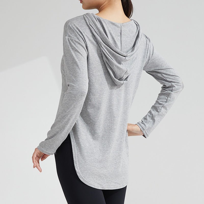 Women's Long-Sleeve Yoga Hoodie — Quick-Dry Nylon Fitness Top