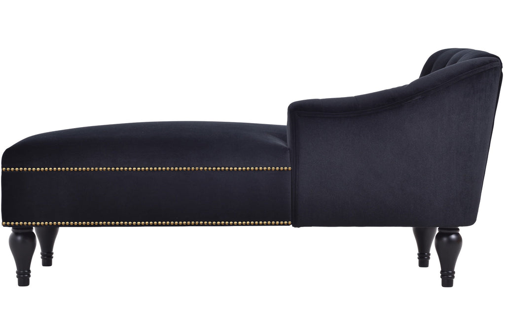 58" Velvet Chaise Lounge with Nailhead Trim and Solid Wood Legs