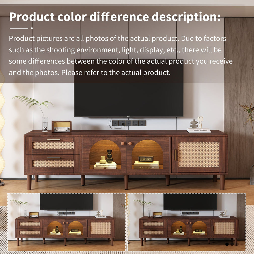 Rattan TV Stand with 3 Cabinets and 2 Drawers