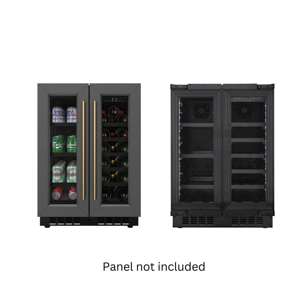 KoolMore Reserve 24 in. French Door Dual Zone Panel Ready Under-Counter Cooler and 20 Bottle Capacity in the Right Zone and 2.1 Cu. Ft. on the Left in Black