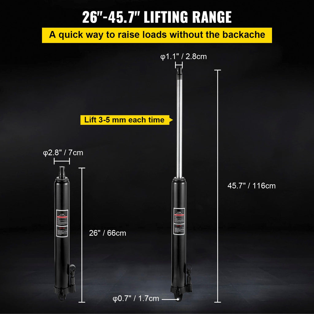 VEVOR Hydraulic Long Ram Jack, 3 Tons/6600 lbs Capacity, with Single Piston Pump and Clevis Base, Manual Cherry Picker with Handle, for Garage/Shop Cranes, Engine Lift Hoist, Black