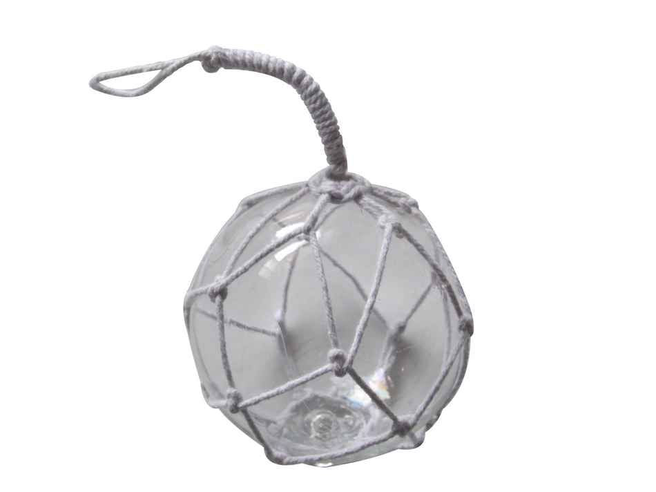 Clear Japanese Glass Ball With White Netting Christmas Ornament 4""