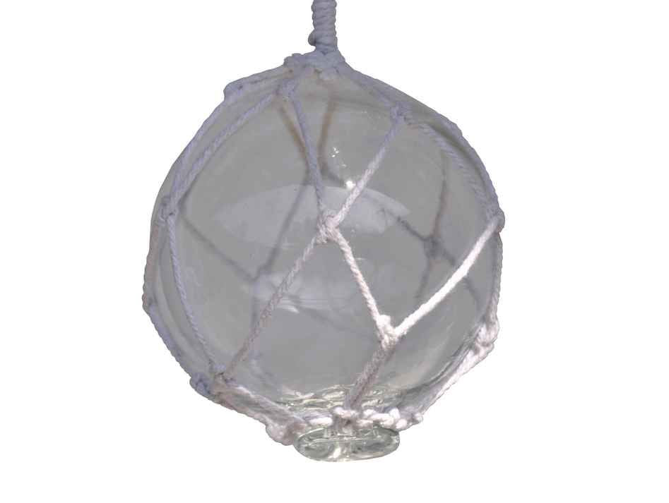 Clear Japanese Glass Ball With White Netting Christmas Ornament 4""