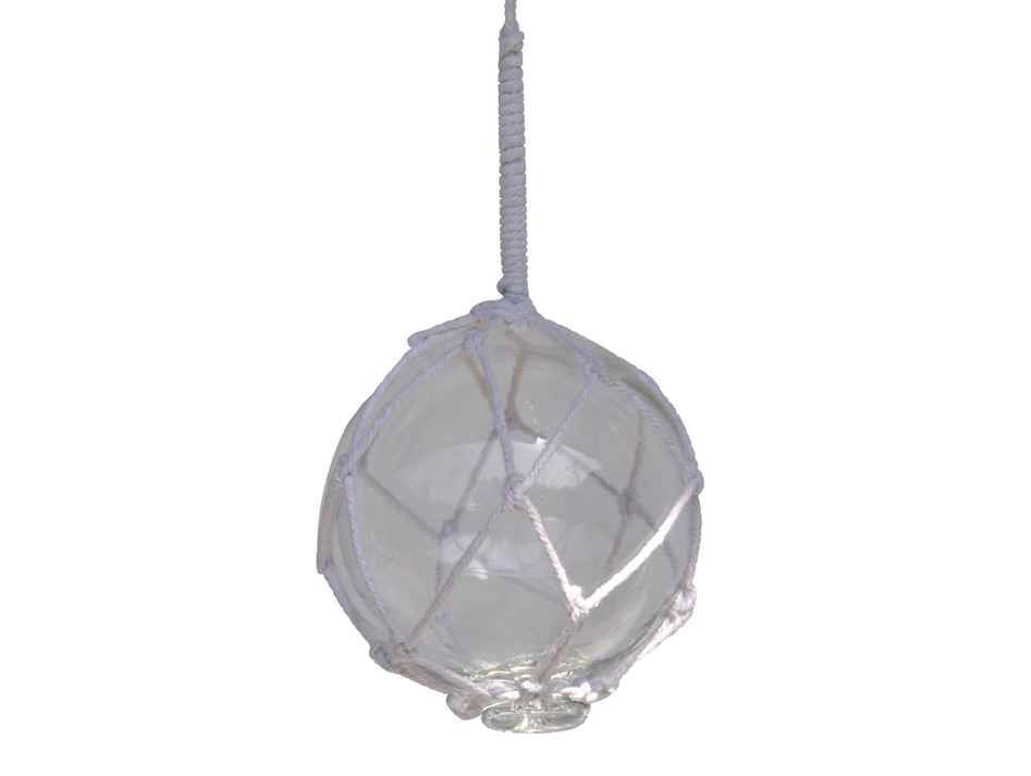 Clear Japanese Glass Ball With White Netting Christmas Ornament 4""