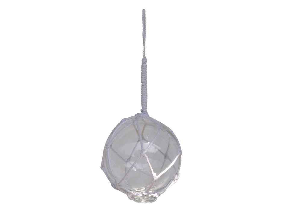 Clear Japanese Glass Ball With White Netting Christmas Ornament 4""