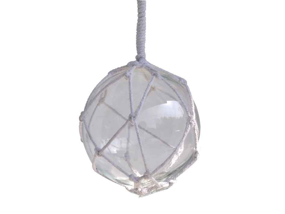 Clear Japanese Glass Ball With White Netting Christmas Ornament 4""