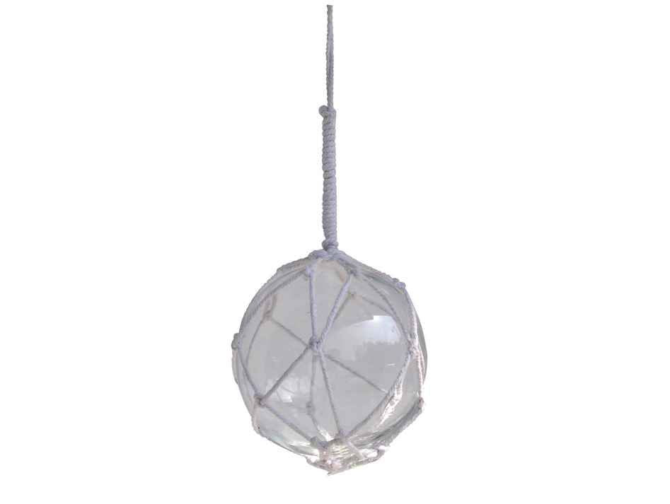 Clear Japanese Glass Ball With White Netting Christmas Ornament 4""