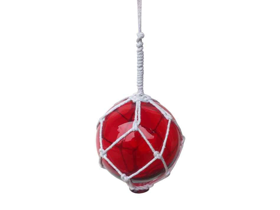Red Japanese Glass Ball With White Netting Christmas Ornament 4""