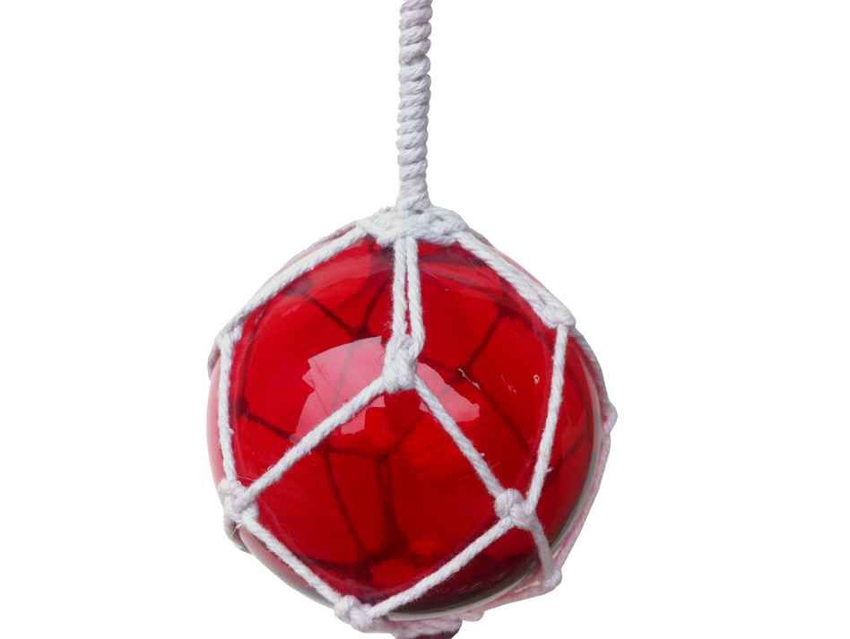 Red Japanese Glass Ball With White Netting Christmas Ornament 4""