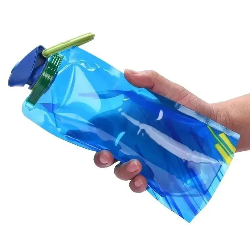 Foldable Water Bottles Flexible Reusable Travel Water Bottle Plastic Water Pouch Soft Flask Water Bag With Carabiner Clip
