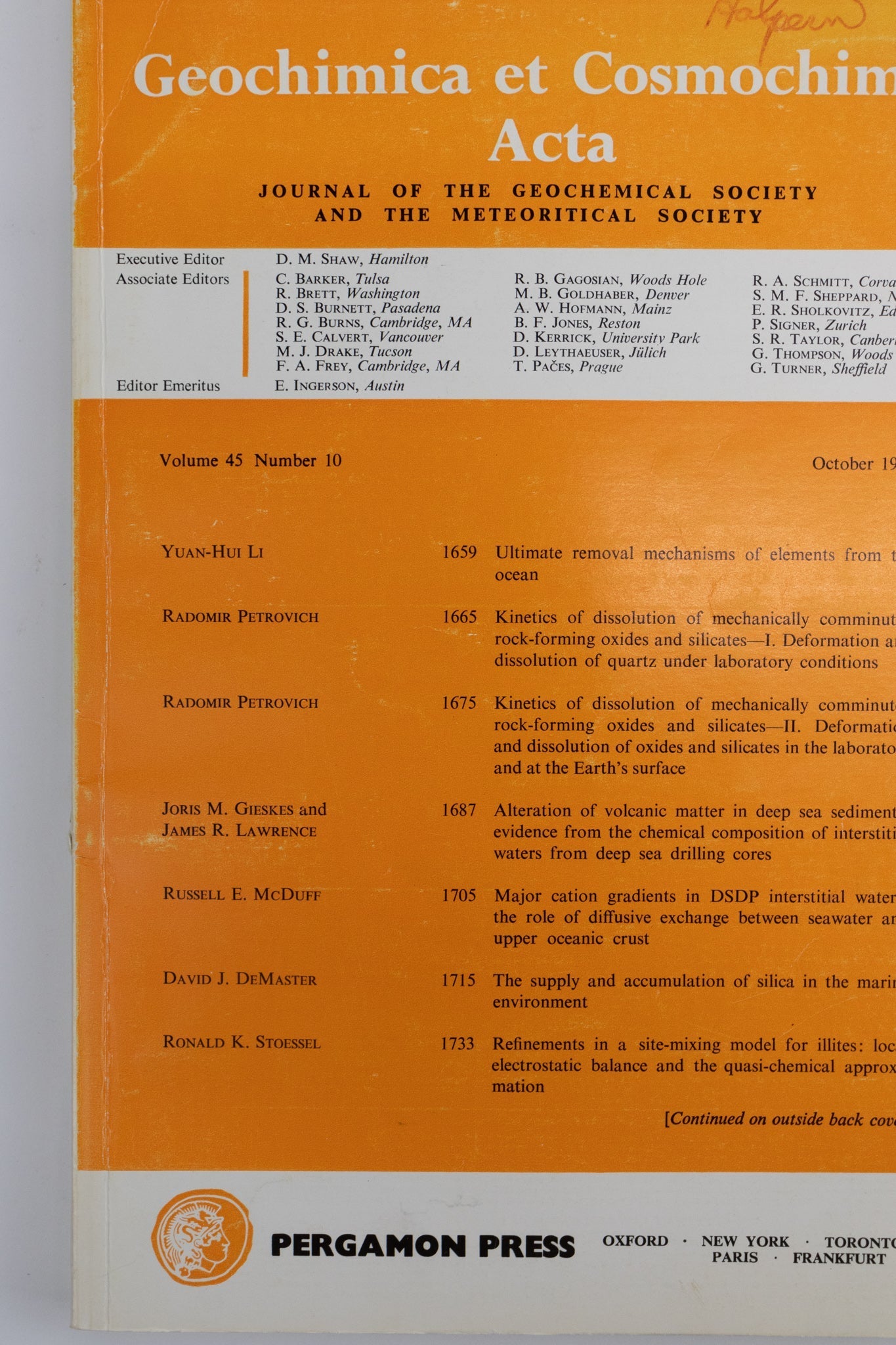 Geochimica et Cosmochimica Acta Journals