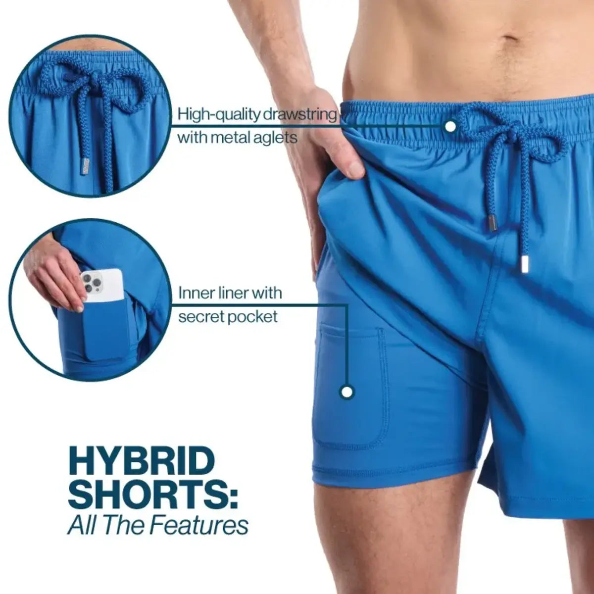 Men’s Premium Compression-Lined Hybrid Shorts – Ocean Blue