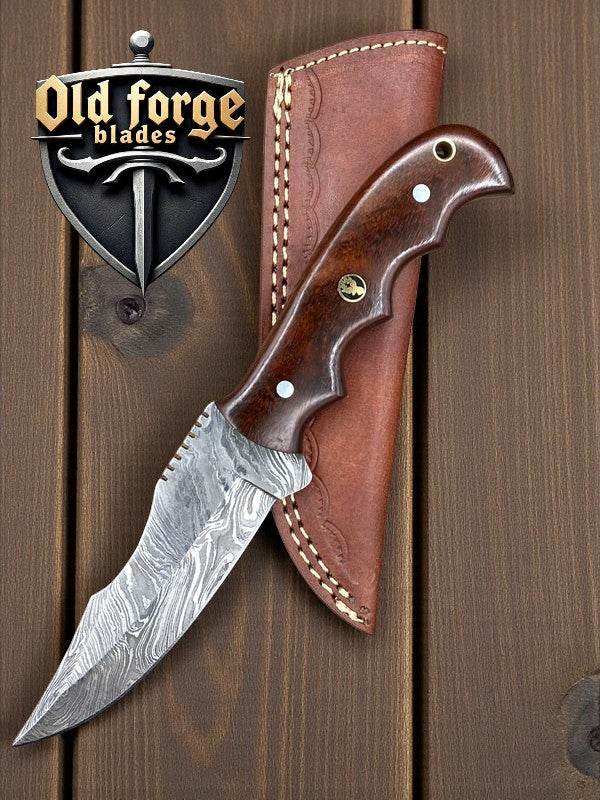 Handmade Damascus Hunting Knife with Wooden Handle