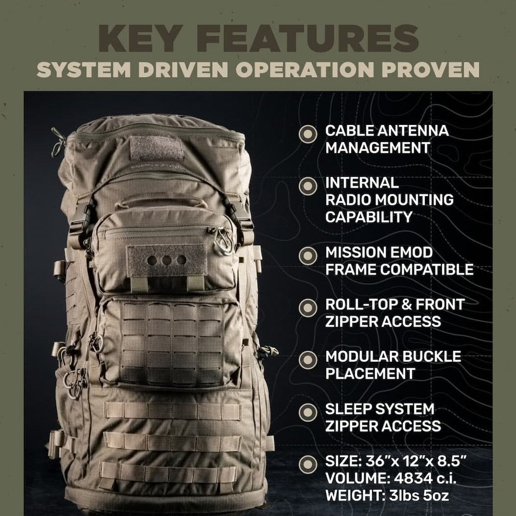 Eberlestock Mission Ruck Pack | Massive 80L Capacity & Radio-Ready Cable Routing | Full Modularity for Custom Gear Attachments