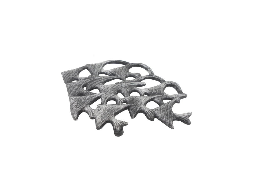 Rustic Silver Cast Iron School of Fish Kitchen Trivet 6.5""
