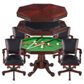 *PRE ORDER* 48-in Poker Table, Bumper Pool Combo Set with 4 Arm Chairs - Dark Wood Finish