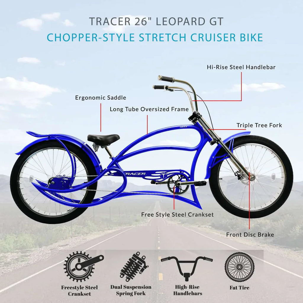 Tracer Leopard GT Chopper Stretch Cruiser Bike